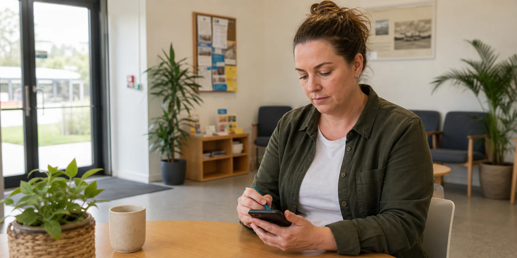 An independent NDIS support worker writing progress notes on a phone after a shift